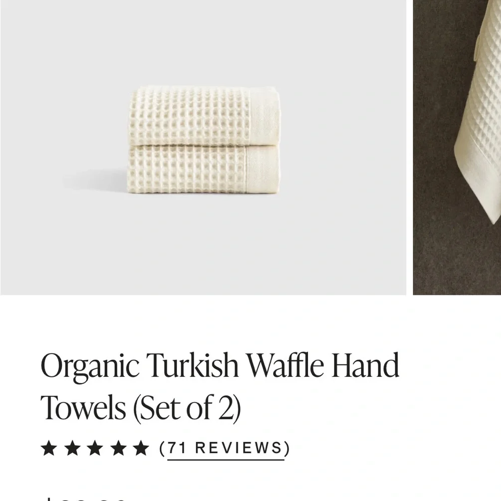Organic Turkish Waffle Hand Towels - Cream
